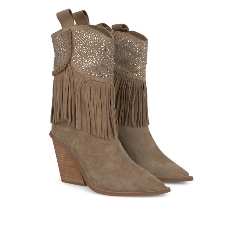 Bottines Alma En Pena Fringes And Rhinestones Kaki Femme | GVZ-34104132